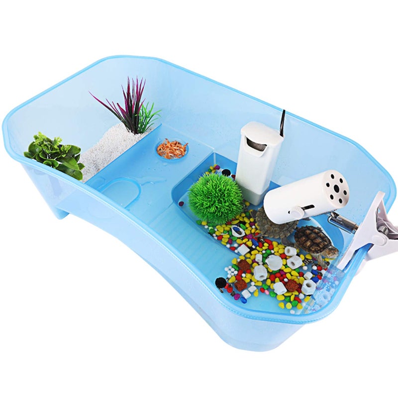 Rypet Turtle Tank Aquarium - Reptile Habitat, Turtle Habitat, Reptile Aquarium Tank for Crayfish Crab (Excluding Accessories) Blue - Image 4